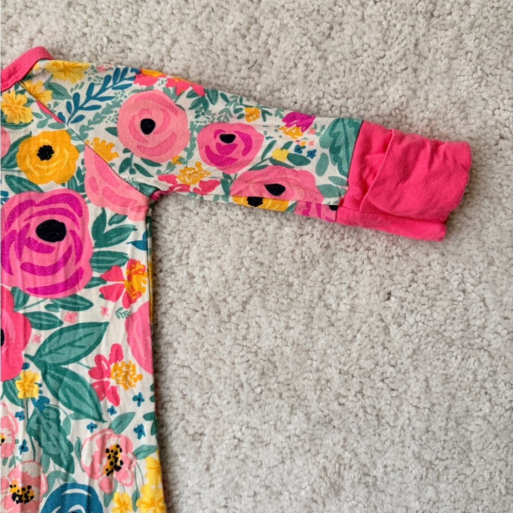 Little Sleepies Pink Floral Kids Zipper Convertible One Piece - size Newborn - Picture 12 of 14